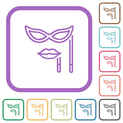 Woman masquerade mask with stick outline simple icons
