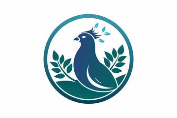 victoria crowned pigeon logo style circle with leaves vector illustration