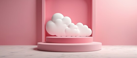 Pink podium stage minimal abstract background beauty dreamy space studio pedestal smoke showcase geometric white