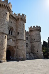 Ancient fortress on the island of Rhodes. A beautiful fortress tower from the battle.	
