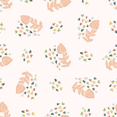 Modern vector pattern with pretty floral drawing motifs . Decorative seamless botanical background with gender neutral spring flowers. Natural stylish for fabric, interior wallpaper surface design. - 779985447