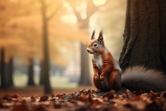 Scenic Park squirrel sunny. Life face. Generate Ai