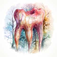 watercolor tooth clipart, Generative Ai