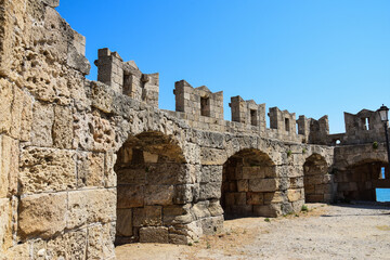 Ancient fortress on the island of Rhodes. A beautiful fortress tower from the battle.	
