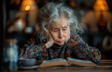Senior woman weeps alone at table, hands hiding her face, sorrow filling the room