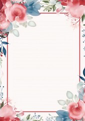 Floral frame in pink and blue, elegant and delicate.
