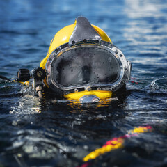 Professional diver ready to enter water