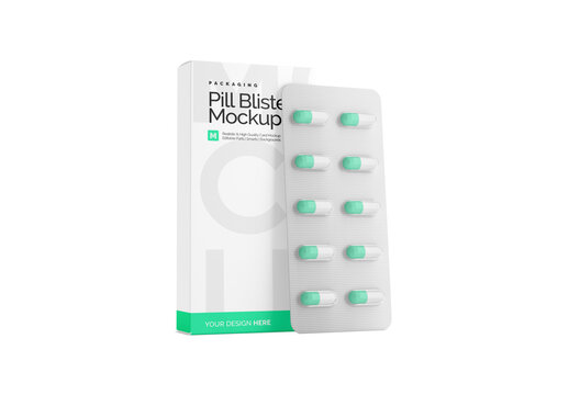 Paper Box with Pills in Blister Mockup