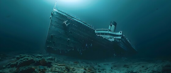 Titanic's Silent Depths: Echoes of a Maritime Tragedy. Concept Maritime History, Titanic Tragedy, Underwater Exploration, Historical Preservation, Impact of Disaster - obrazy, fototapety, plakaty