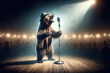 A bear singing into a microphone
