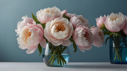 Fresh bouquet of tender white pink peonies flowers  .Generative AI