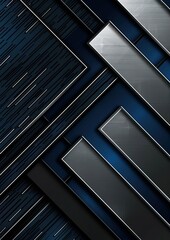 Craft a visually dynamic and modern design with abstract blue lines, silver arrow directions, and shadows on a metallic black background