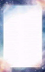 Blank page, starry background, lined paper.

