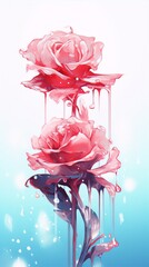 Melting pink roses, dripping with liquid, delicate beauty.
