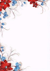 Red and blue floral border on white background.
