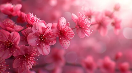   A tight shot of rosy blossoms, adorned with pearls of water on their petals, against a softly blurred backdrop