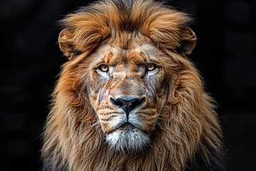 Majestic Lion staring on black background