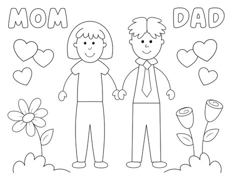 easy mom and dad coloring page for kids. you can print it on standard 8.5x11 inch paper
