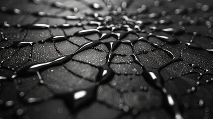  water droplets on a black backdrop, with pearls on petals