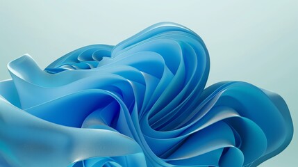 Wavy fabric sheets forming an abstract flowing shape. Widescreen blue background