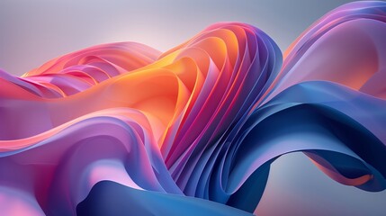 Curvy translucent sheets forming an abstract flowing shape. Dynamic motion, neon background