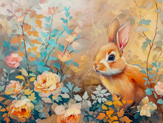 Bunny and flowers art - 779993801