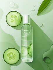 A sleek, simple illustration of a cucumber skincare product, set against a clean backdrop, underscoring natural beauty treatments