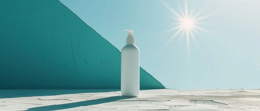 A sleek, simple image of a sunscreen bottle under the sun, set against a clean background, representing UV protection as a daily reminder of the ozone layera  s importance