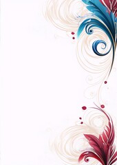 Ornate, flowing floral design in shades of red, blue, and cream.
