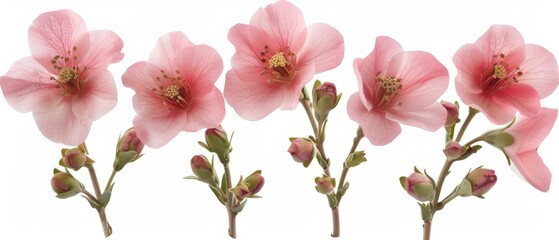   A collection of pink flowers arranged together on a pristine white backdrop One blossom occupies the image's center