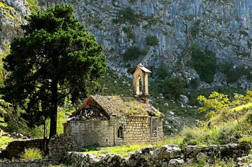 Ancient abandoned Orthodox church on the mountainside