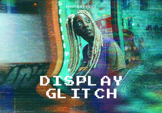 Damaged CRT Screen Photo Effect. TV Monitor Glitch Distortion