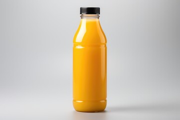 Plastic bottle of fresh apple juice on white background isolated