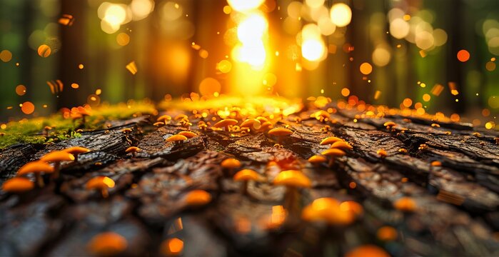 Golden Light Through Autumn Leaves, a Dreamy Bokeh Effect Creating a Tapestry of Warmth and Enchantment in the Forest
