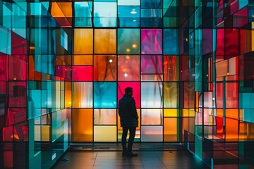 Tech innovators in action framed by colorful squares