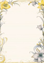Obraz premium ornate vintage floral frame with yellow and white lilies, art nouveau, digital art