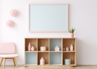 Minimalistic interior with pastel colors and wooden furniture in scandinavian style