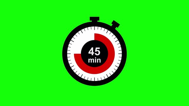 The 45 minutes stopwatch Animated, Flat-style stopwatch icon, Green Background.
