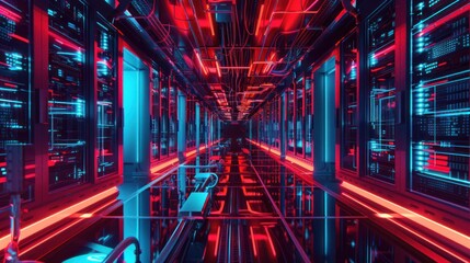 Data center full of computers ,High Internet Visualization.
