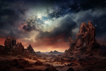 Majestic Stellar scenery planet. Globe star planet science fantasy. Generate Ai