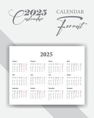 2025 Calendar  format template.