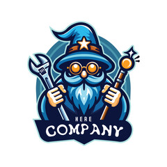 Wizard Cartoon with Blue and Stars Clothes Character Design Logo Mascot Vector Illustration