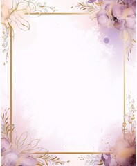 Delicate purple and gold floral frame with a watercolor background in art nouveau style