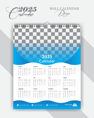 Wall calendar design 2025, creative and modern layout Complete 12 months, yearly calendar design with space for your image. single page calendar design