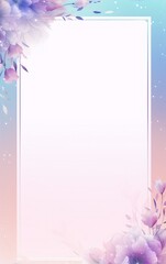 Soft pastel flowers frame with a gradient background in purple, pink and blue colors, perfect for wedding invitations, birthday cards and feminine branding projects.