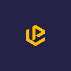 LP monogram logo in hexagon shape with yellow color.