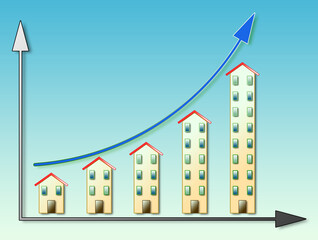Real estate market trends - concept illustration with cityscape and increasing graph