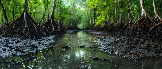Mystical Mangrove Labyrinth - Nature's Sanctuary in Raja Ampat. Concept Nature's Sanctuary, Raja Ampat, Mystical Mangrove Labyrinth, Eco-Tourism, Biodiversity Richness