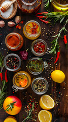 Obraz na płótnie Canvas Vibrant Showcase of Homemade Marinade Recipes and their Fresh Ingredients
