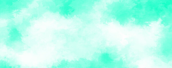 Romantic summer mint skies with white clouds background. Mint and white background with cloud grunge texture. Cloudy in sunshine, calm bright winter air background, mint sky with fluffy sky. - obrazy, fototapety, plakaty
